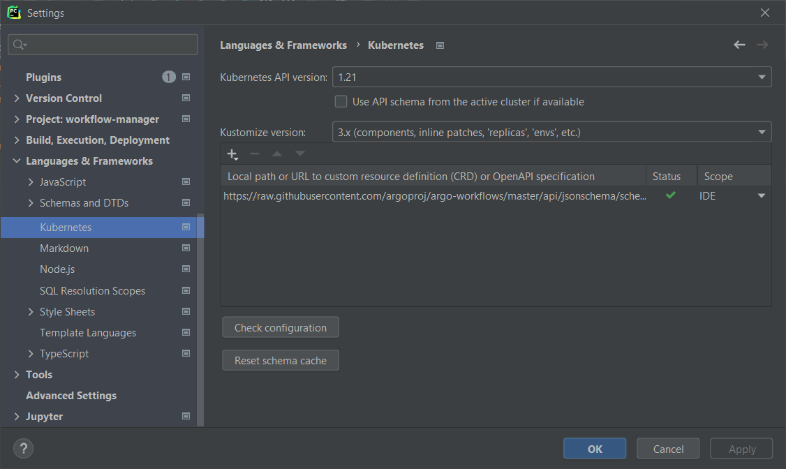 JetBrains IDEs Configure Schema with Kubernetes Plugin