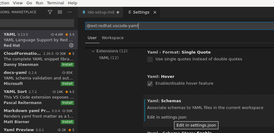VSCode YAML Schema Settings